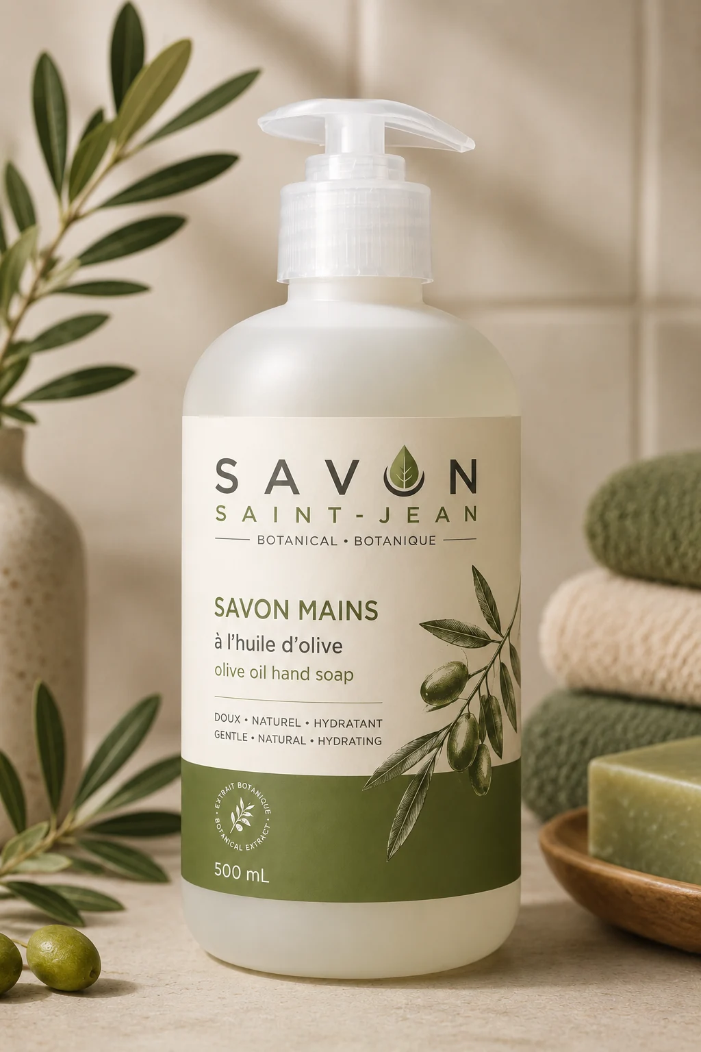 Savon pour les mains à l’huile d’olive Savon Saint-Jean, flacon-pompe de 500 mL